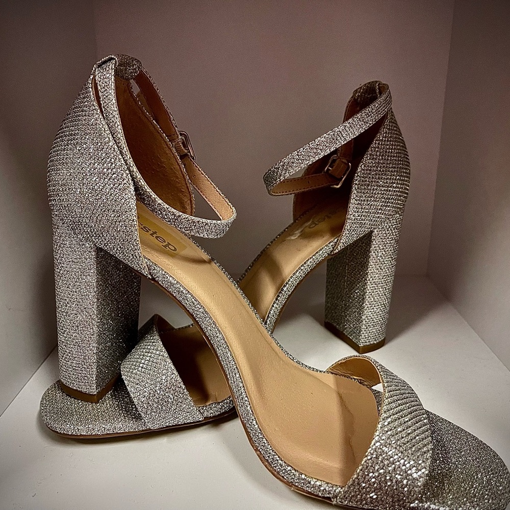 Silver glitter heels
